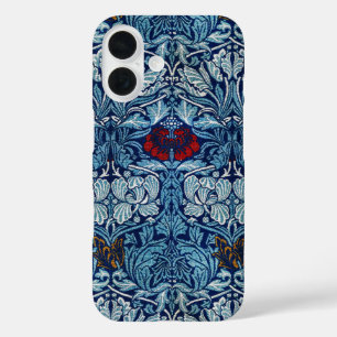 William Morris Navy Blue Tulip Rose Wallpaper iPhone 16 Case
