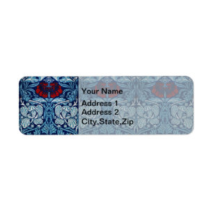 William Morris Navy Blue Tulip Rose Wallpaper Return Address Label