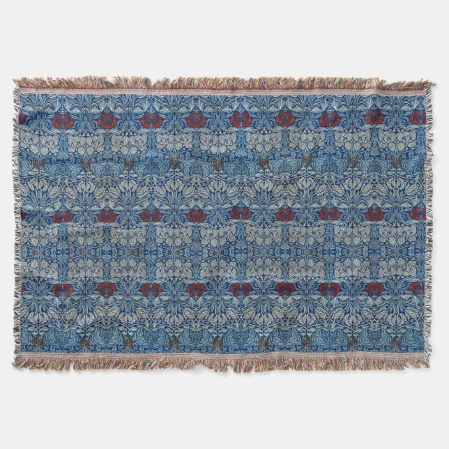William Morris Navy Blue Tulip Rose Wallpaper Throw Blanket (Front)