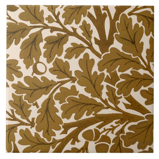 William Morris Oak Leaves, Coffee Brown and Beige  Ceramic Tile (Front)