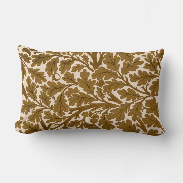 William Morris Oak Leaves, Coffee Brown and Beige Lumbar Cushion (Front)