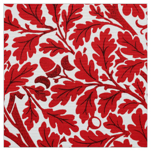 William Morris Oak Leaves, Deep Red and White Fabric