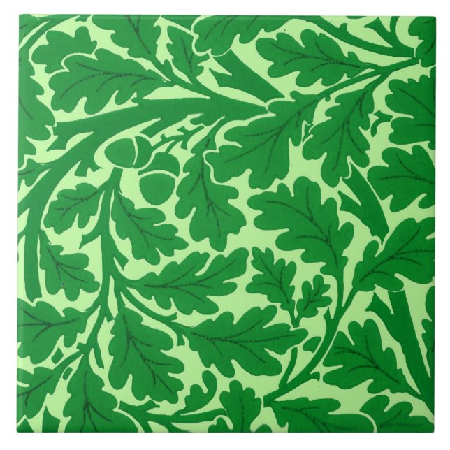 William Morris Oak Leaves, Emerald Green Ceramic Tile (Front)