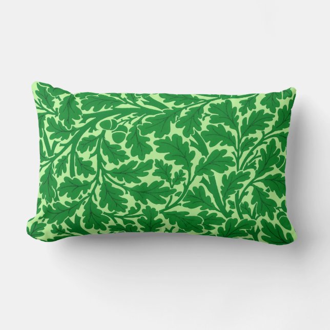 William Morris Oak Leaves, Emerald Green Lumbar Cushion (Front)