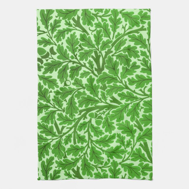 William Morris Oak Leaves, Emerald Green  Tea Towel (Vertical)
