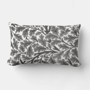 William Morris Oak Leaves, Grey / Grey and White Lumbar Cushion