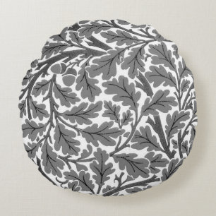 William Morris Oak Leaves, Grey / Grey and White Round Cushion
