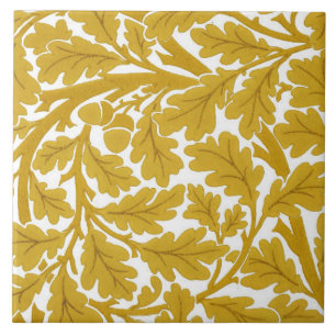 William Morris Oak Leaves, Mustard Yellow & White Ceramic Tile