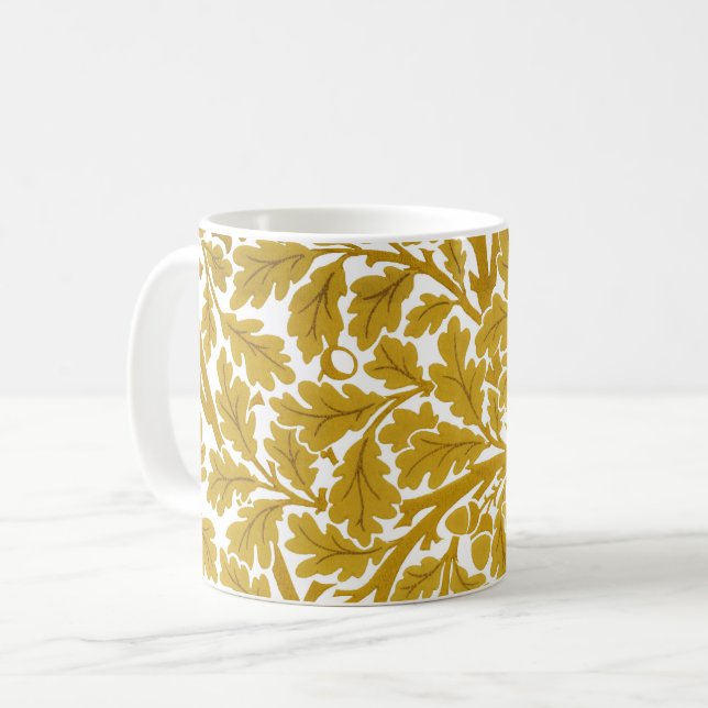 William Morris Oak Leaves, Mustard Yellow & White  Coffee Mug (Front Left)