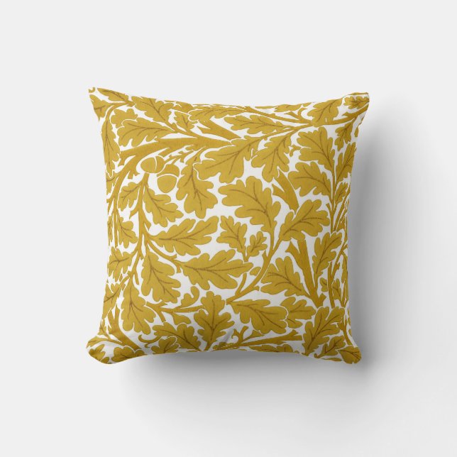 William Morris Oak Leaves, Mustard Yellow & White Cushion (Front)