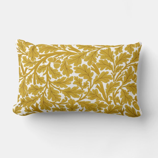 William Morris Oak Leaves, Mustard Yellow & White Lumbar Cushion (Front)