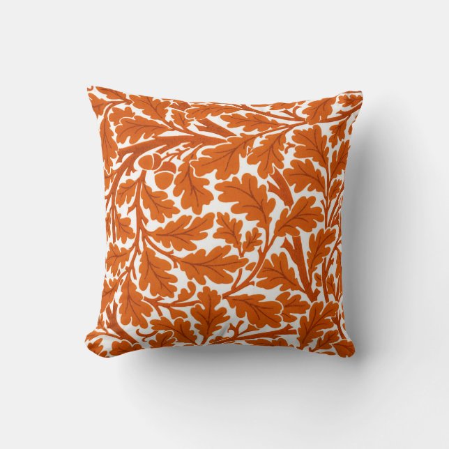 William Morris Oak Leaves, Rust Orange & Cream Cushion (Front)