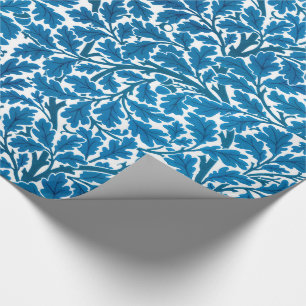 William Morris Oak Leaves, Sapphire Blue and White Wrapping Paper