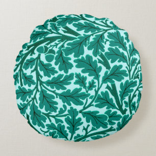 William Morris Oak Leaves, Turquoise & Aqua Round Cushion
