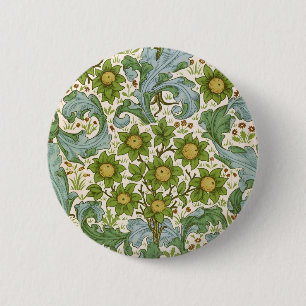 William Morris Orchard Green Floral Art 6 Cm Round Badge