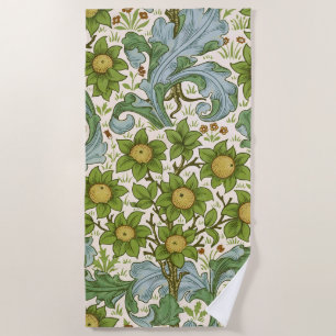 William Morris Orchard Green Floral Art Beach Towel