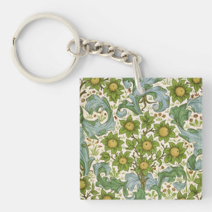 William Morris Orchard Green Floral Art Key Ring