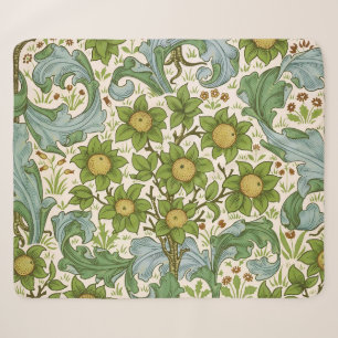 William Morris Orchard Green Floral Art Sherpa Blanket