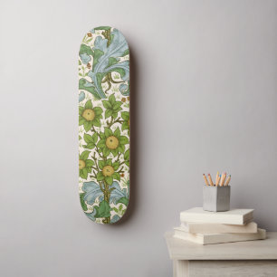 William Morris Orchard Green Floral Art Skateboard