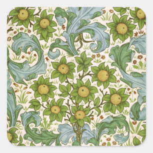 William Morris Orchard Green Floral Art Square Sticker
