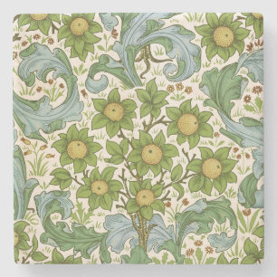 William Morris Orchard Green Floral Art Stone Coaster