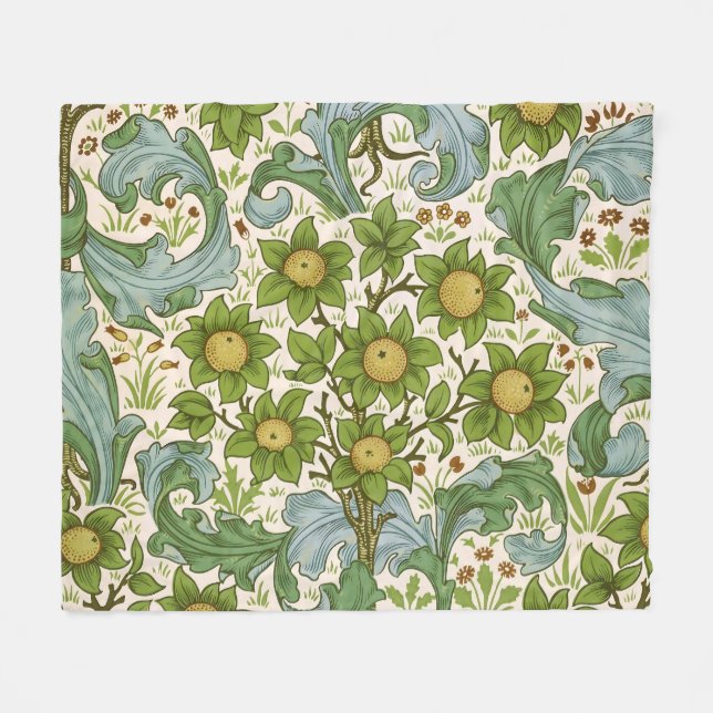William Morris' Orchard Pattern Art Nouveau Fleece Blanket (Front (Horizontal))