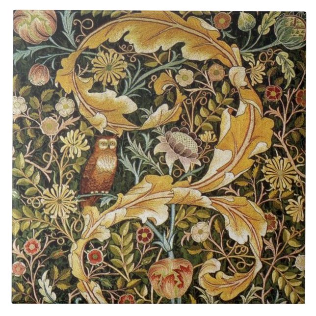 William Morris Owl an Acanthus Ceramic Tile (Front)