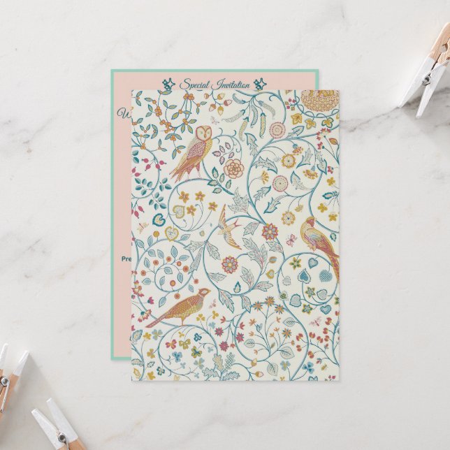 William Morris - Owl and Berries Wallpaper  Invitation (Front/Back In Situ)