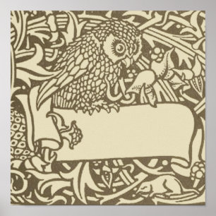 William Morris Owl Floral Vintage Design Poster