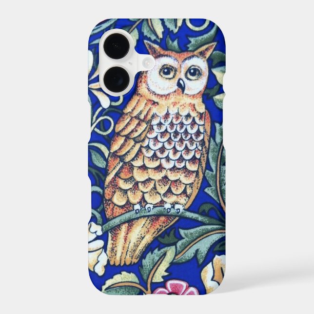 William Morris Owl Tapestry, Beige and Cobalt Blue (Back)