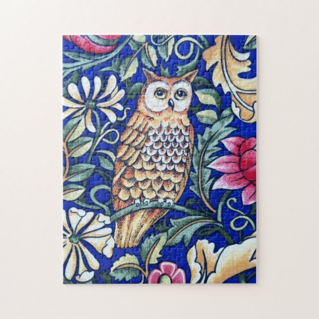 William Morris Owl Tapestry, Beige and Cobalt Blue Jigsaw Puzzle (Vertical)