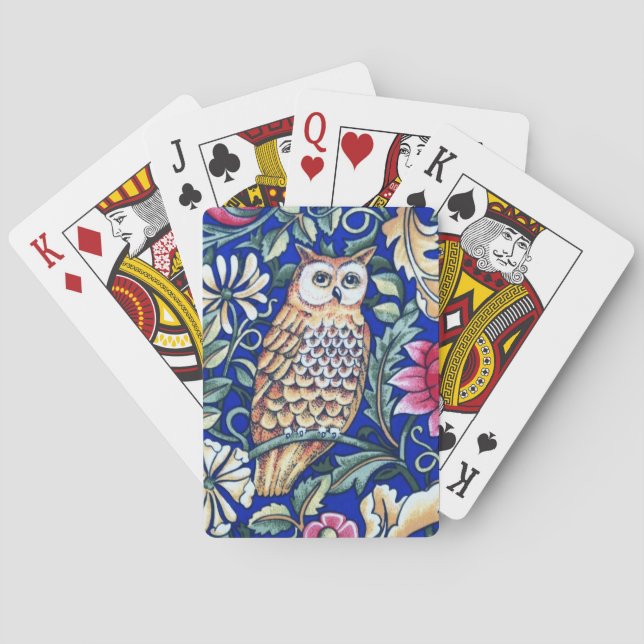 William Morris Owl Tapestry, Beige and Cobalt Blue Playing Cards (Back)