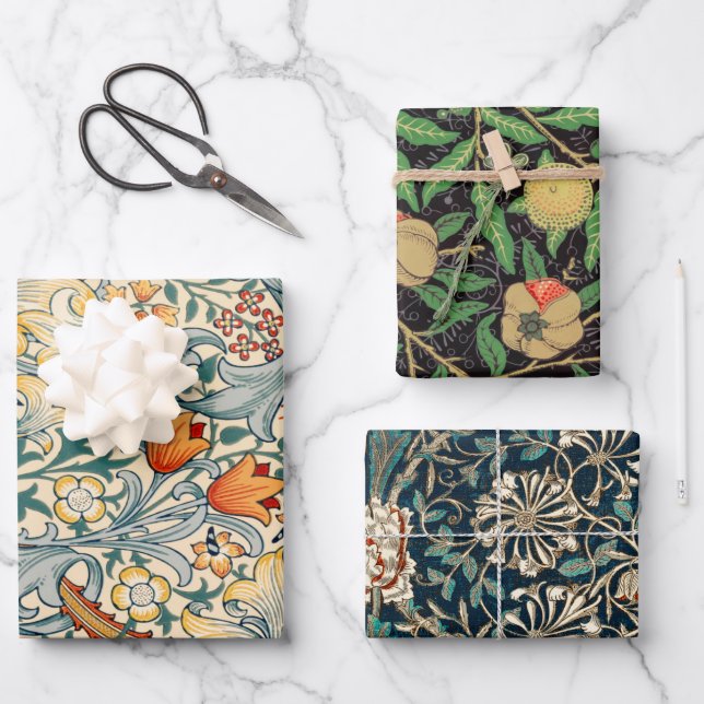 William Morris Pack 3 Wrapping Paper Sheets (Front)