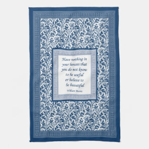William Morris Pattern and Quotation Elegant Blue Tea Towel