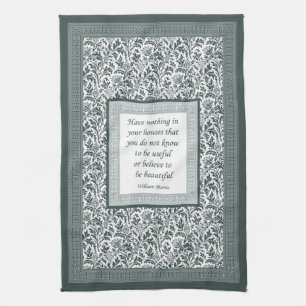 William Morris Pattern and Quotation Elegant Green Tea Towel