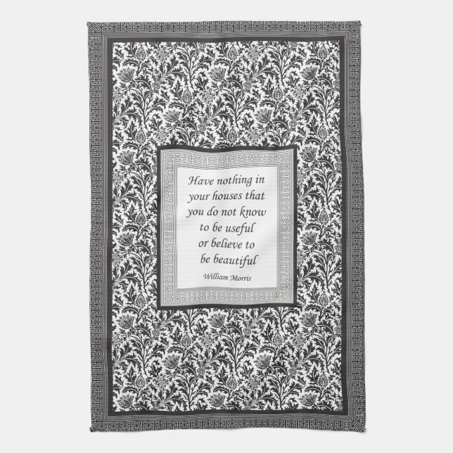 William Morris Pattern and Quotation Elegant Tea Towel (Vertical)