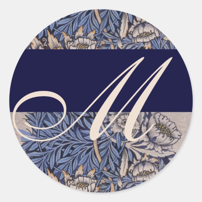 William Morris Pattern Monogram Wedding Sticker (Front)