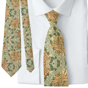 William * Morris Peach Green Floral  Tie