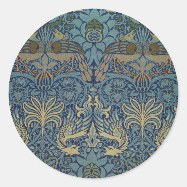 William Morris Peacock and Dragon Classic Round Sticker (Front)