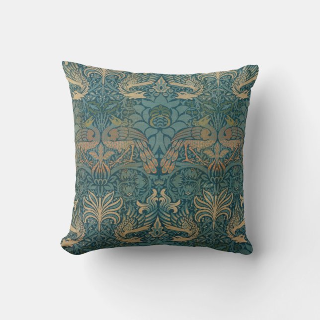 William Morris Peacock and Dragon Textile Design Cushion (Front)