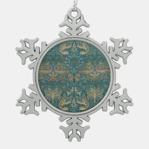 William Morris Peacock and Dragon Textile Design Snowflake Pewter Christmas Ornament