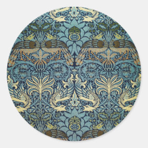 William Morris Peacock and Dragon Woven Design Classic Round Sticker