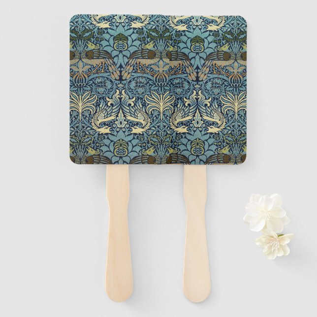 William Morris Peacock and Dragon Woven Design Hand Fan (Front and Back)