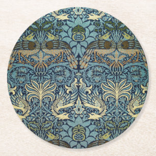 William Morris Peacock and Dragon Woven Design Round Paper Coaster