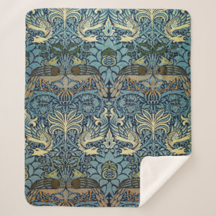 William Morris Peacock and Dragon Woven Design Sherpa Blanket
