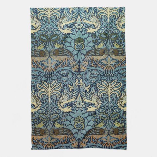 William Morris Peacock and Dragon Woven Design Tea Towel (Vertical)