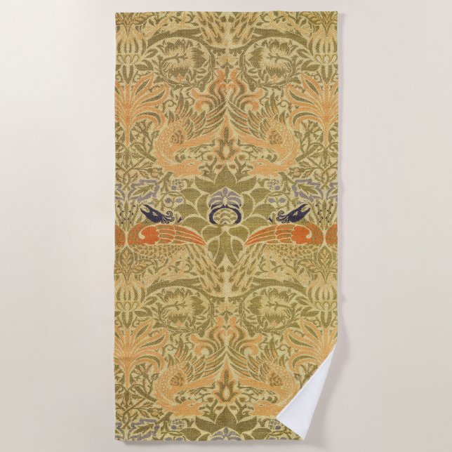 William Morris Peacock & Dragon Arts & Crafts Beach Towel (Front)