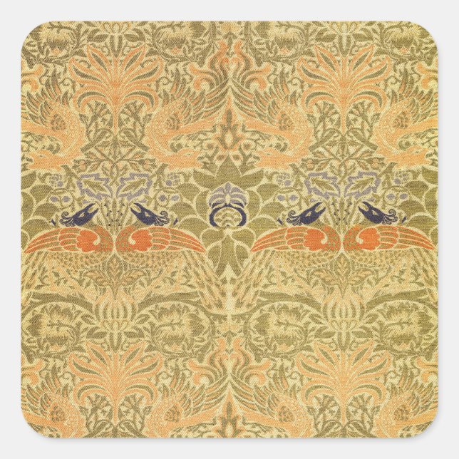 William Morris Peacock & Dragon Arts & Crafts Square Sticker (Front)