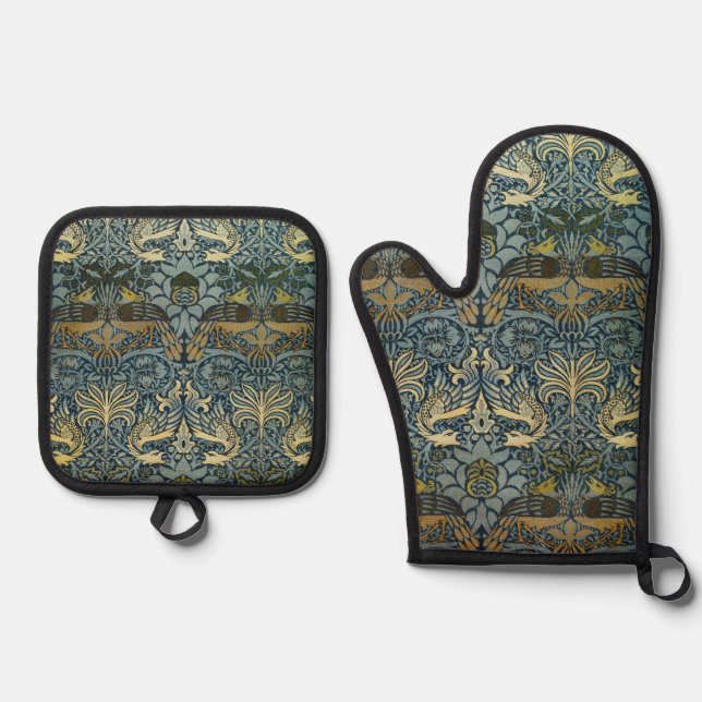 William Morris Peacock Dragon Classic Oven Mitt & Pot Holder Set (Front)
