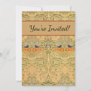 William Morris Peacock Dragon Vintage Arts Crafts  Invitation